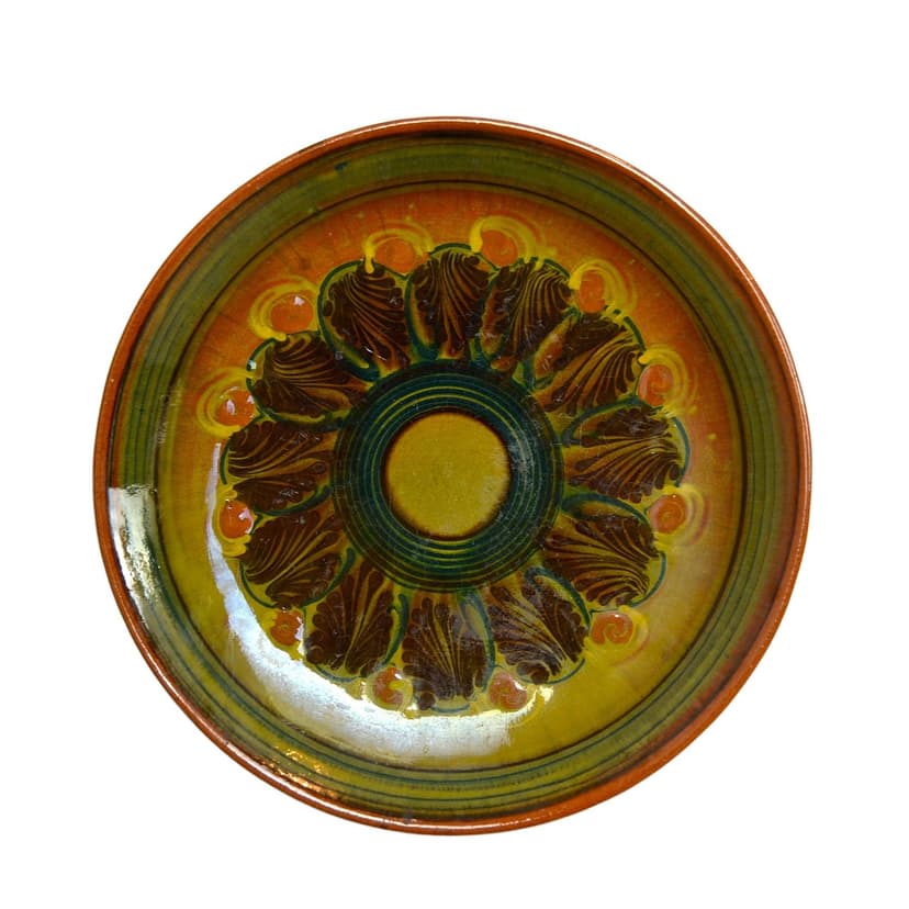 Wall Plate, yellow orange stoneware, Łysa Góra, Poland, 1970s.