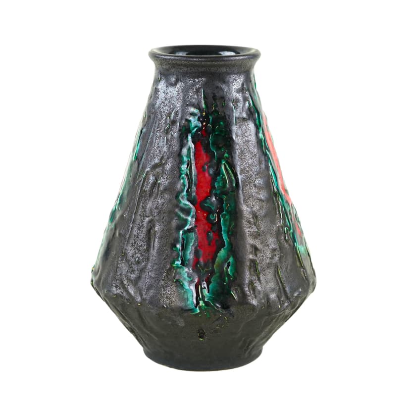 Vase Fat Lava, black green red, ceramics, Germany, 1970s.