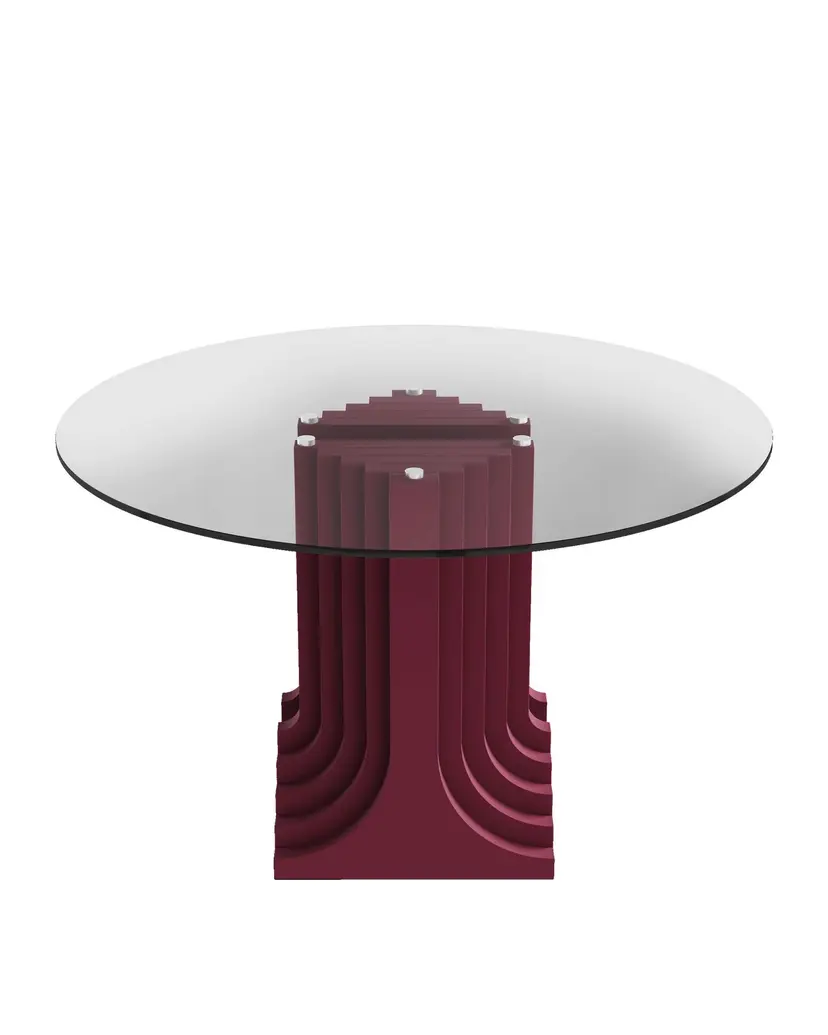 Table Ø1200 Auriga, red, by D. Gavin, Anonima Castelli