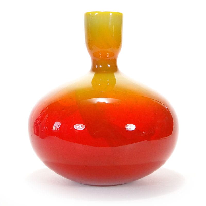 Bottle Alicja, orange yellow, soda-lime glass, by Z. Horbowy, Huta Szkła 'Sudety', Poland, 1970s.