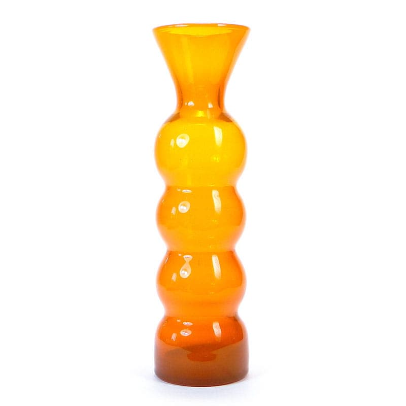 Vase Bałwanek, orange soda-lime glass, by K. Krawczyk, Huta Szkła Artystycznego Barbara, Poland, 1970s.