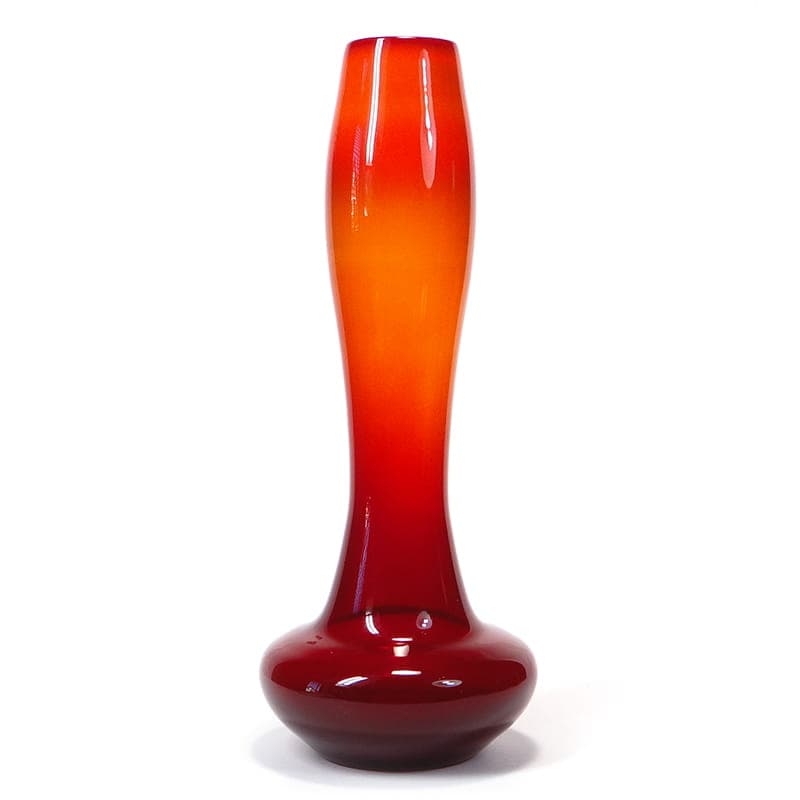 Vase Herkules, red orange yellow, glass, by E. Gerczuk-Moskaluk, Poland, 1970s