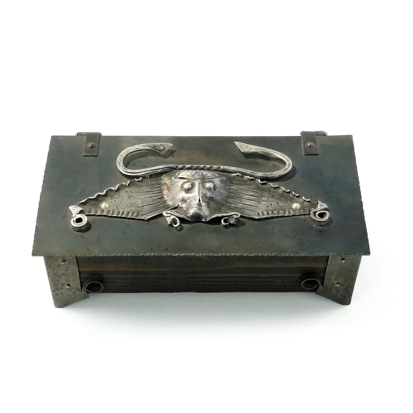 Desk casket, graphite, stained wood, patinated steel, 1960s