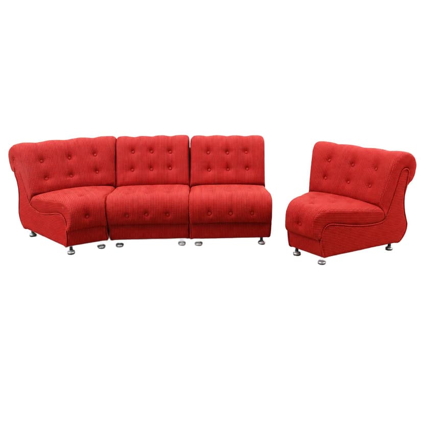 Set of four modular sofas Space Age, red fabric, Tatra Nabytok, Czechoslovakia, 1970s