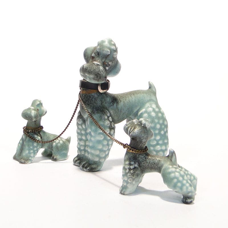 Porcelain figurine poodles, turquoise white grey black, porcelain, W. Goebel, Germany, 1950s