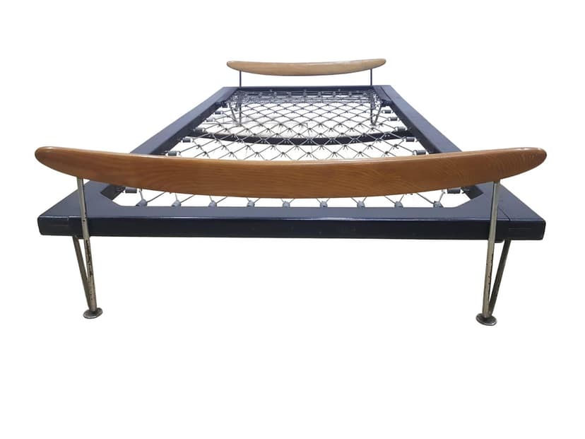 Daybed, No. 2, teak brown, chrome silver, black, by Fred Ruf