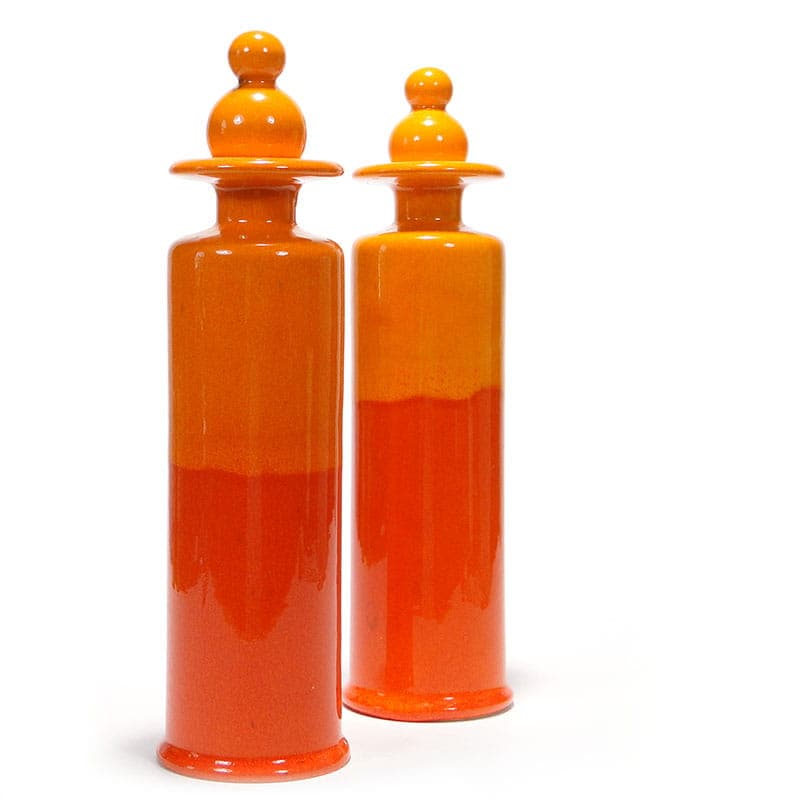 Pair of carafes, orange yellow ceramics, Hutschenreuther, Germany, 1970s.
