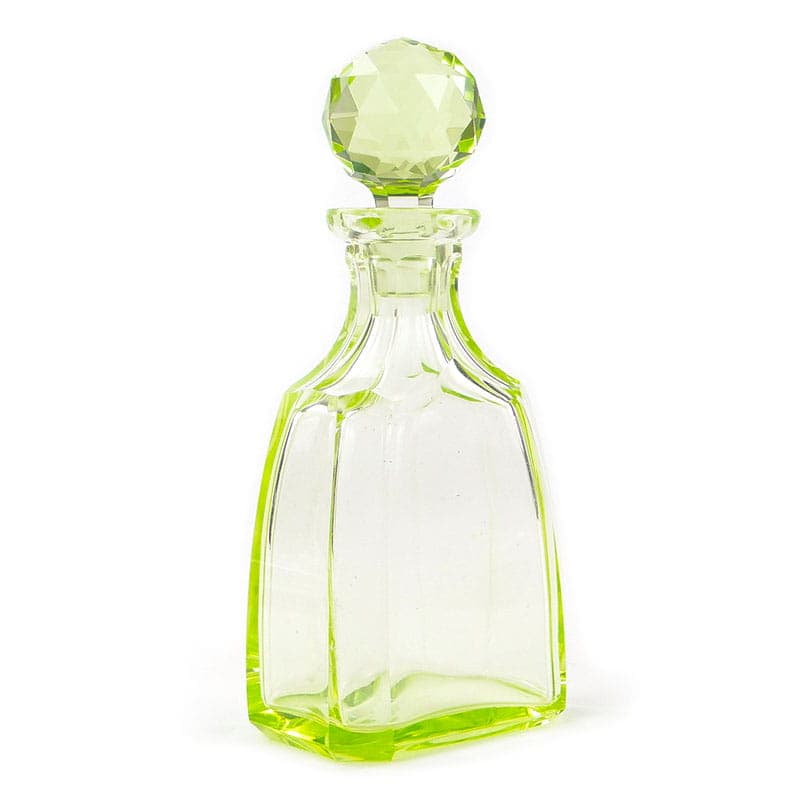 Decanter Art Deco, yellow-green uranium crystal glass, Moser, Czechoslovakia, 1920s