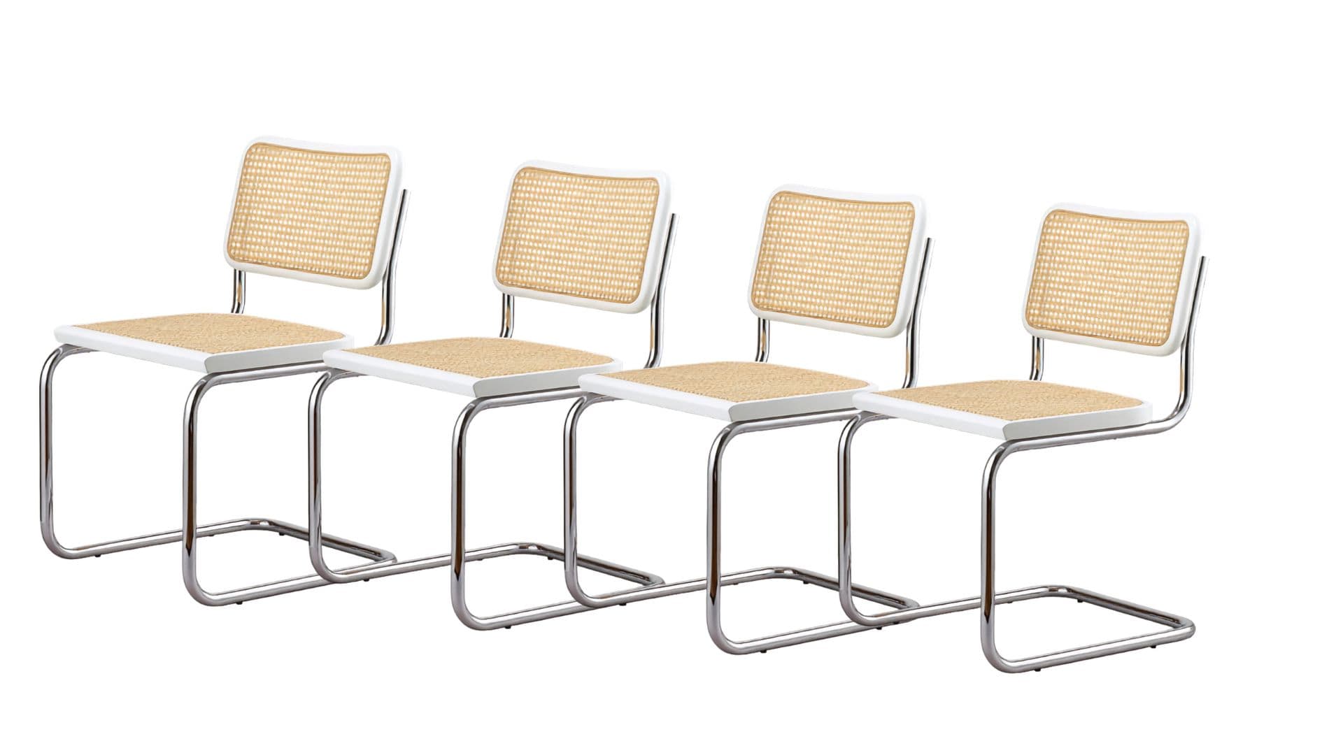 Zestaw 4 krzeseł z giętej stali premium wg proj. Cesca, M. Breuer, Bauhaus, białe