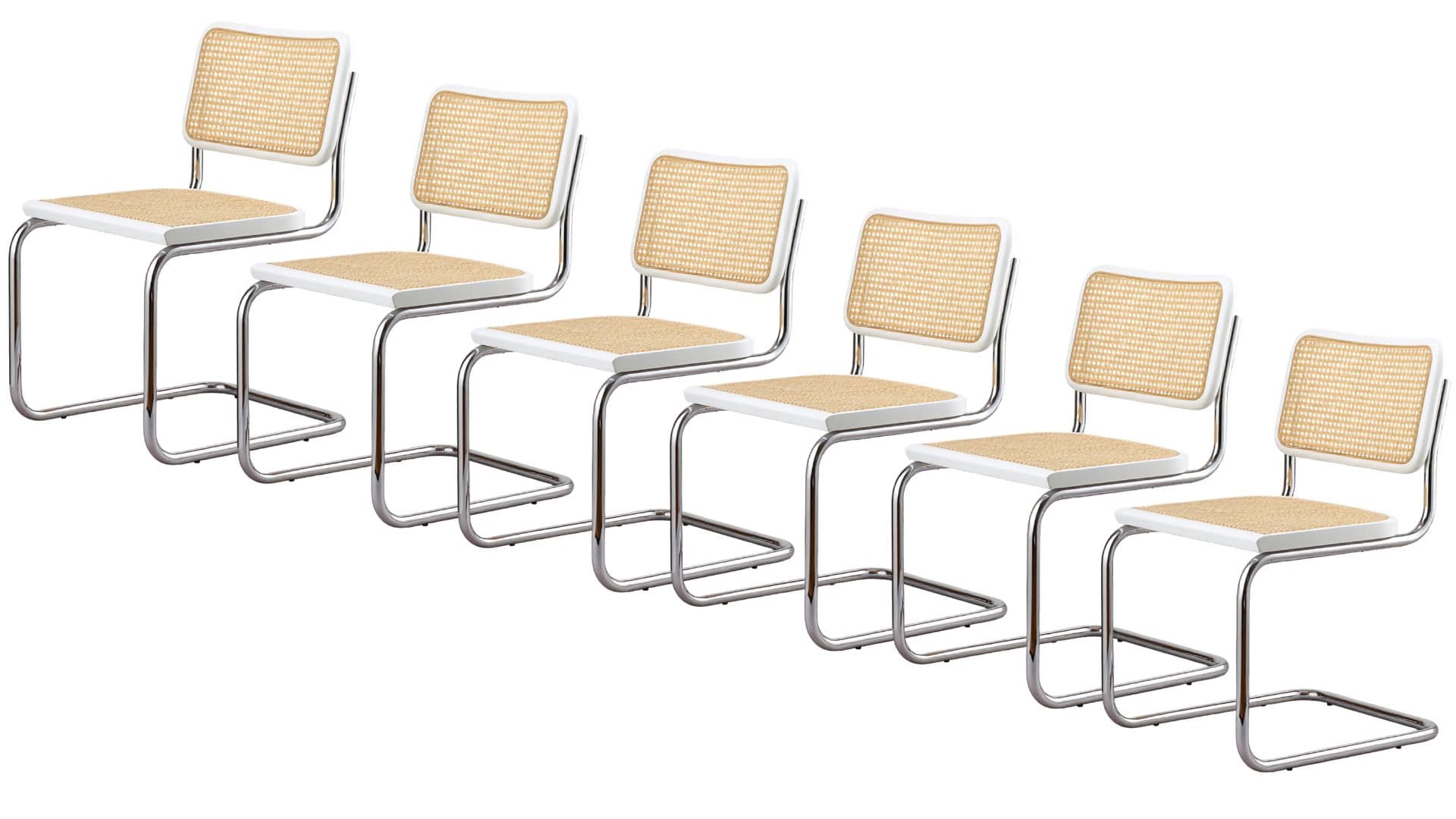 Zestaw 6 krzeseł z giętej stali premium wg proj. Cesca, M. Breuer, Bauhaus, białe