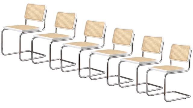 Zestaw 6 krzeseł z giętej stali premium wg proj. Cesca, M. Breuer, Bauhaus, białe - WYMIARY