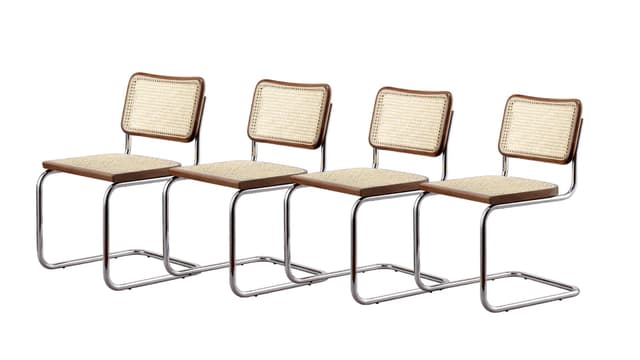 Zestaw 4 krzeseł z giętej stali premium wg proj. Cesca, M. Breuer, Bauhaus, brązowe - WYMIARY