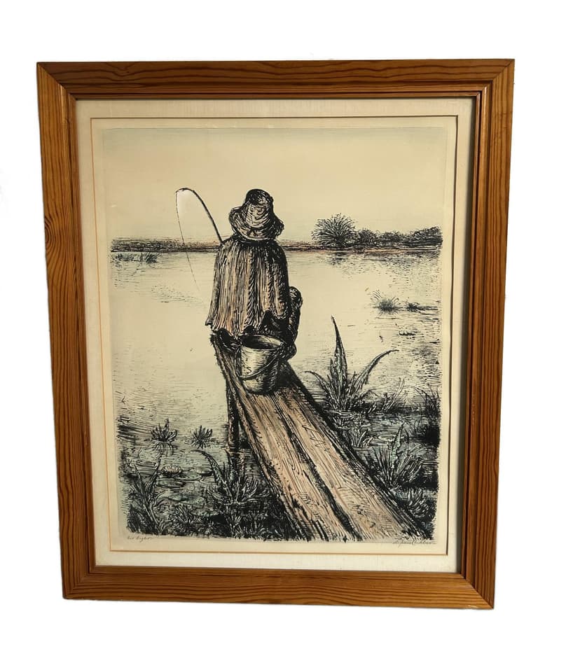 Lithograph Der Angler 46x57.5 cm, paper, by A. Paul Weber, Germany, 1950s