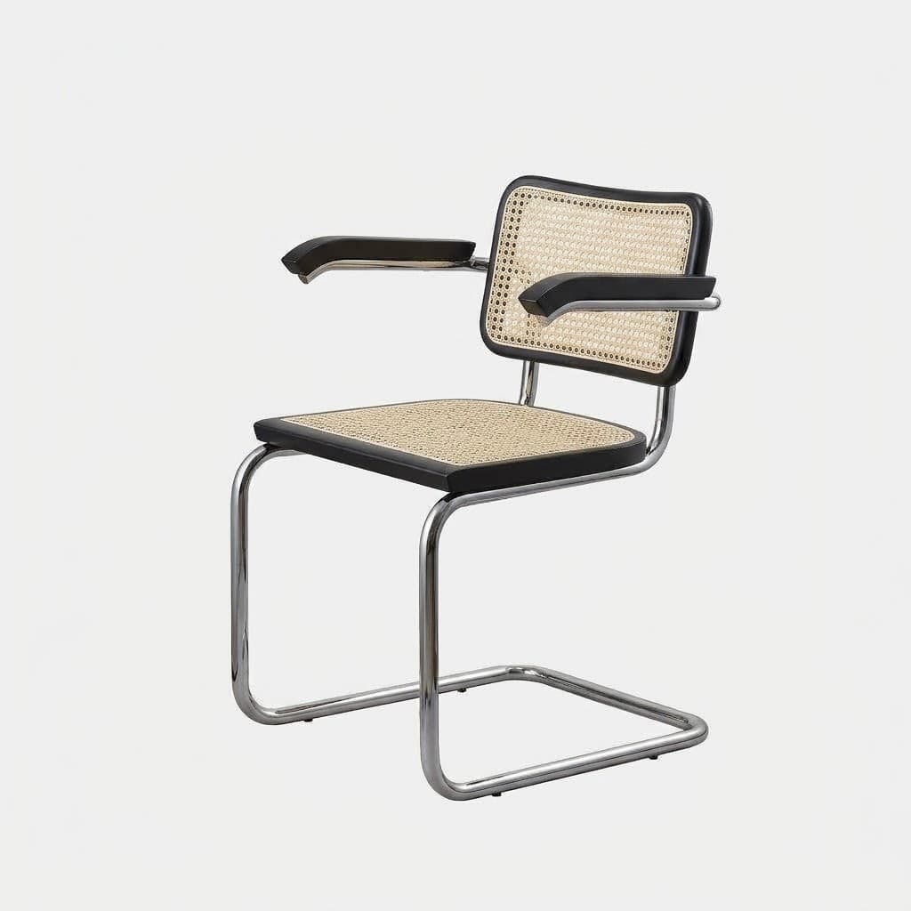 Krzesło z giętej stali z podłokietnikami premium wg proj. Cesca, M. Breuer, Bauhaus, czarne - 392094
