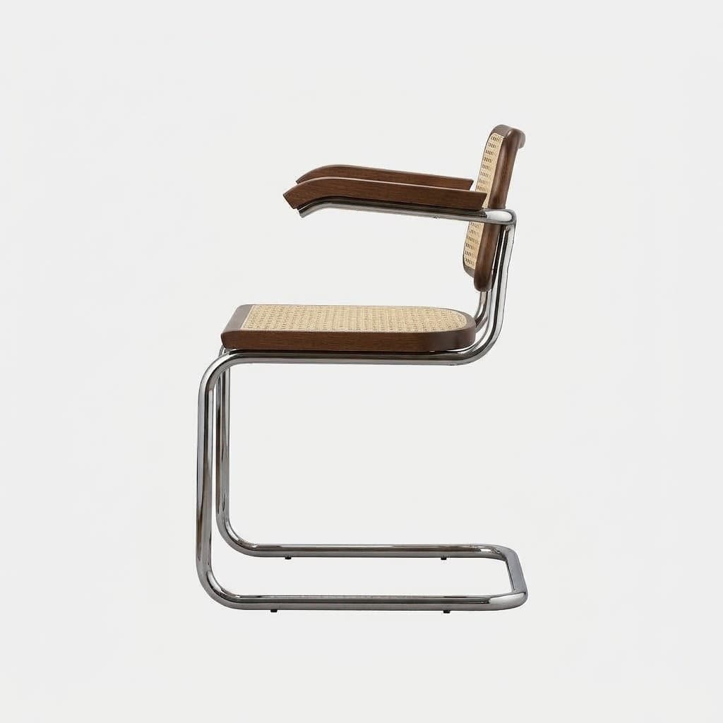 Krzesło z giętej stali z podłokietnikami premium wg proj. Cesca, M. Breuer, Bauhaus, brązowe - 392069