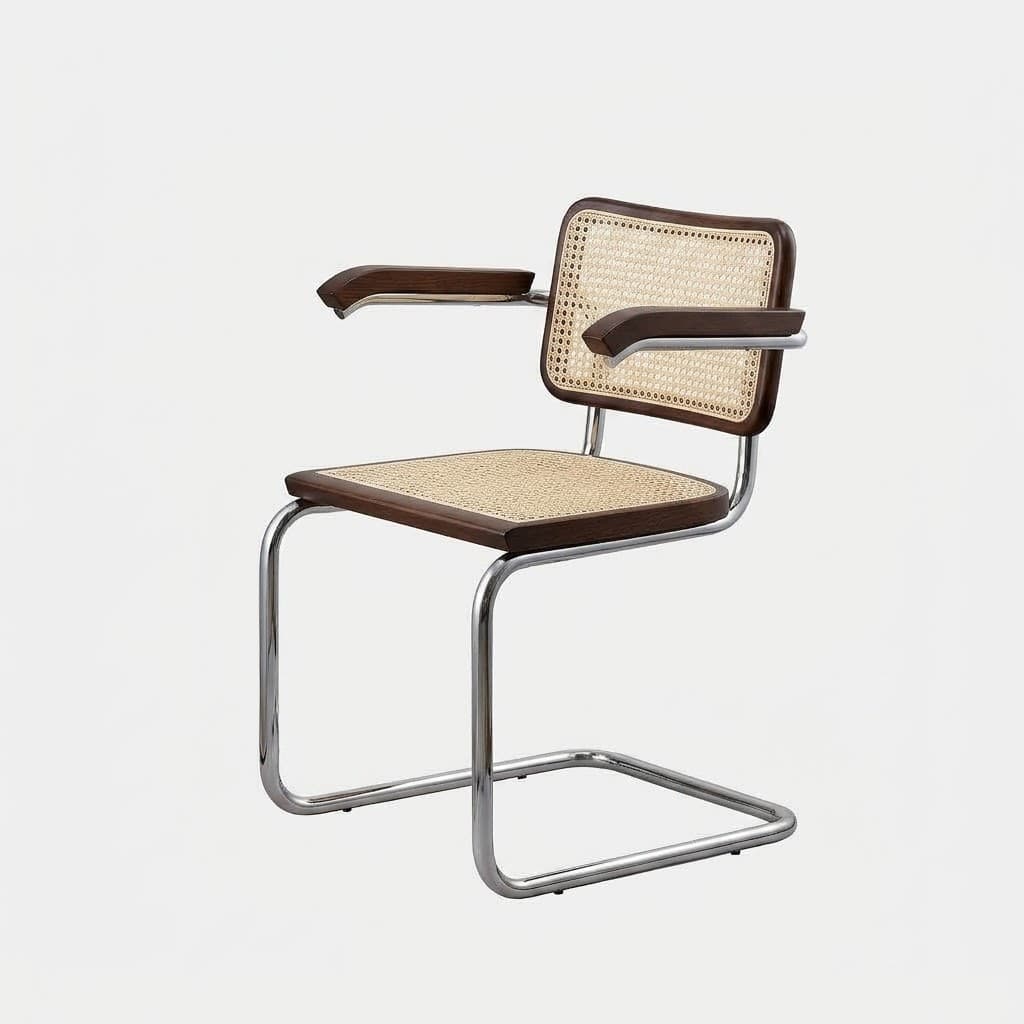 Krzesło z giętej stali z podłokietnikami premium wg proj. Cesca, M. Breuer, Bauhaus, brązowe - 392068