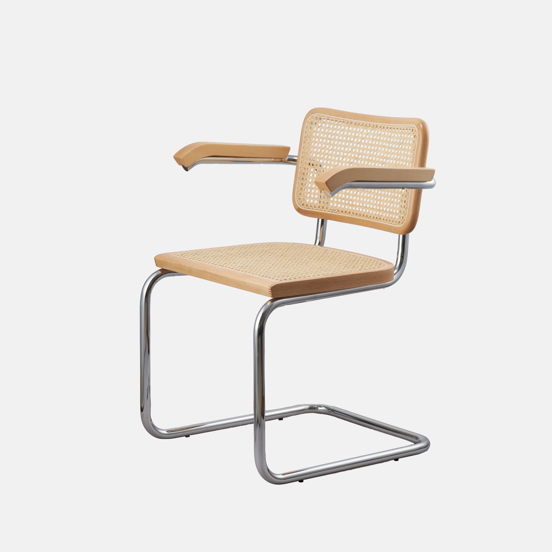 Krzesło z giętej stali z podłokietnikami premium wg proj. Cesca, M. Breuer, Bauhaus, naturalny buk - 365027