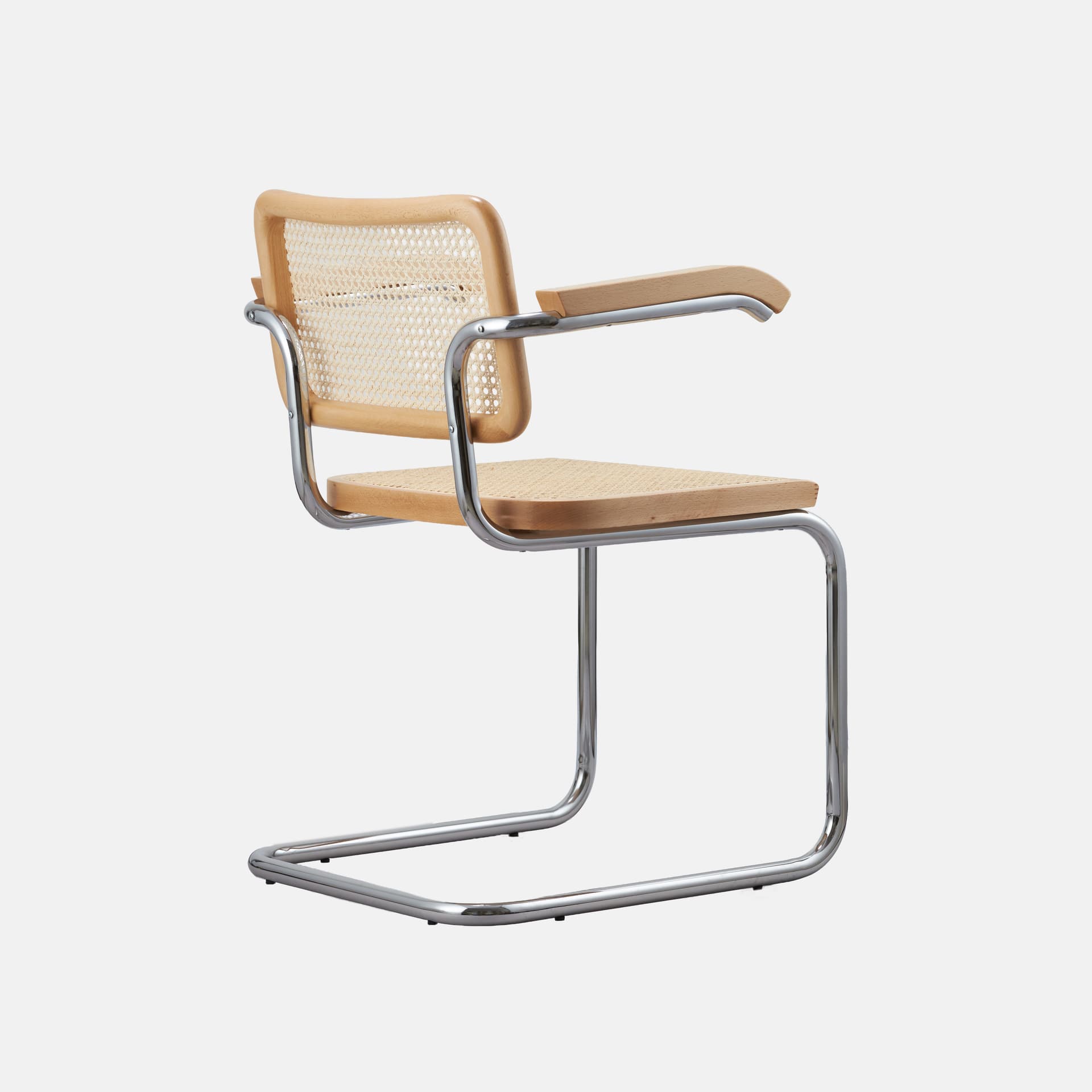 Krzesło z giętej stali z podłokietnikami premium wg proj. Cesca, M. Breuer, Bauhaus, naturalny buk - 365030