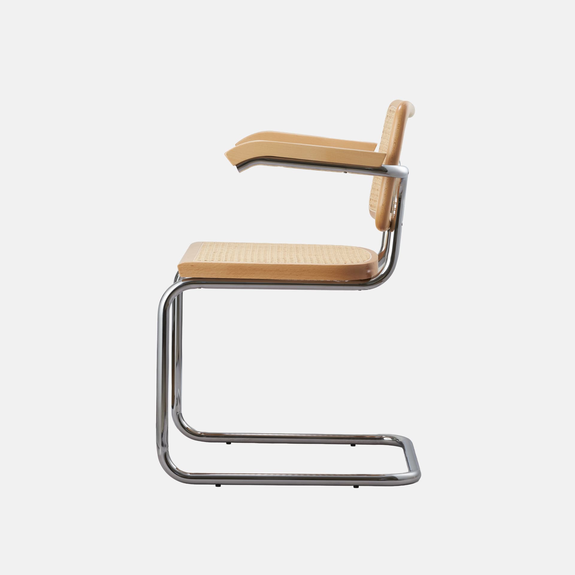 Krzesło z giętej stali z podłokietnikami premium wg proj. Cesca, M. Breuer, Bauhaus, naturalny buk - 365029