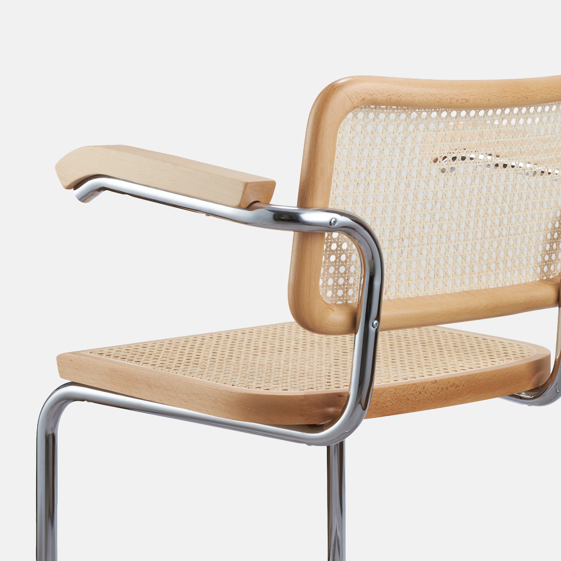 Krzesło z giętej stali z podłokietnikami premium wg proj. Cesca, M. Breuer, Bauhaus, naturalny buk - 365031