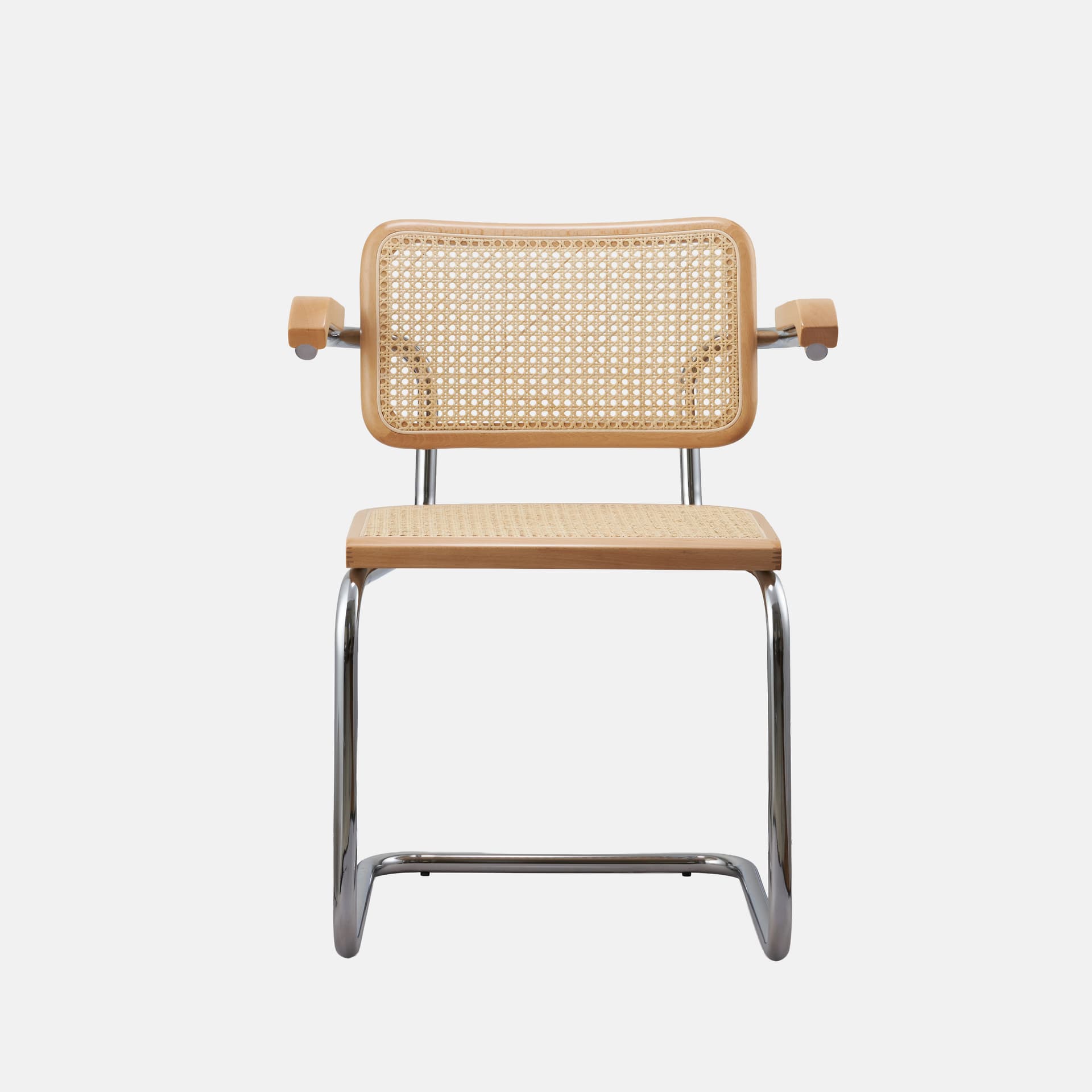 Krzesło z giętej stali z podłokietnikami premium wg proj. Cesca, M. Breuer, Bauhaus, naturalny buk - 365028