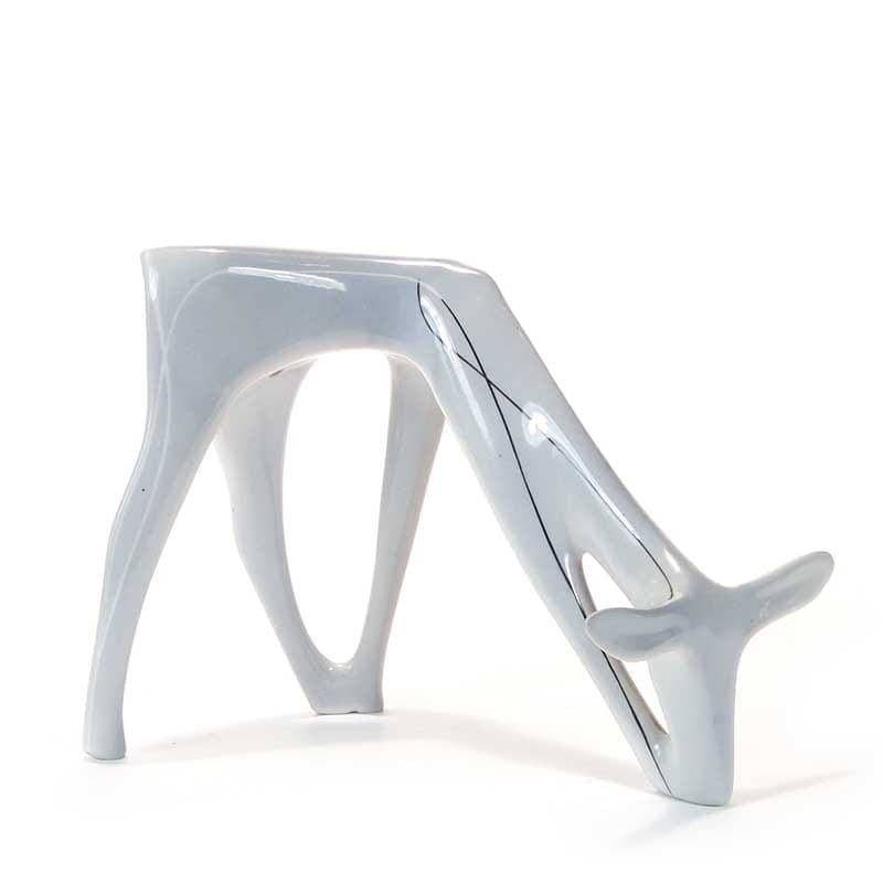 Figurine Deer, white grey porcelain, by L. Tomaszewski, Ćmielów, Poland, 1960s.