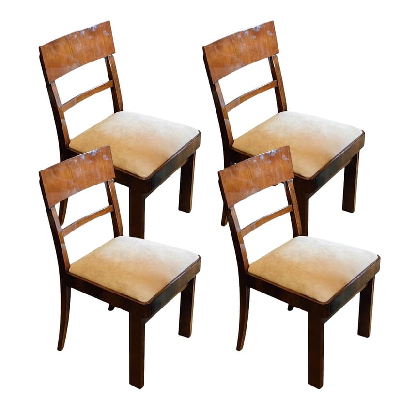 Set of four chairs Art Deco, walnut, beige velvet, 1930s