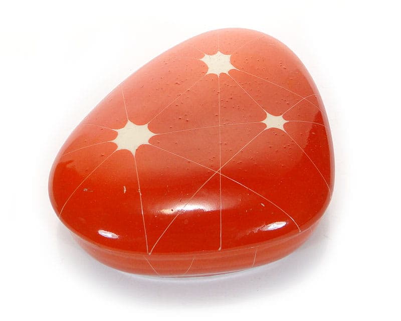Bonbonniere New Look, orange-red, porcelain, Chodzież, Poland, 1960s.