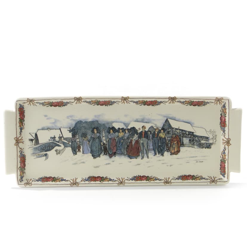 Tray Obernai, multicolour ceramics, by H. Loux, Sarreguemines, France, early 20th c.