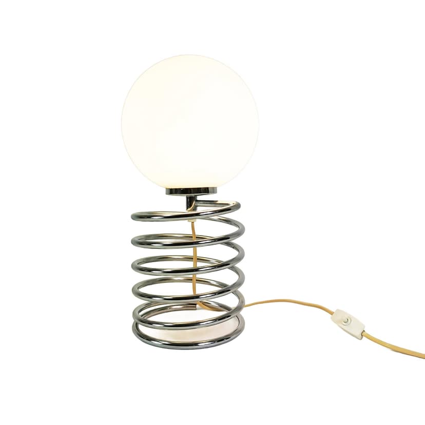 Lampa stołowa Space Age, chrom srebrny, szkło biały, proj. I. Maurer, Niemcy, lata 70.