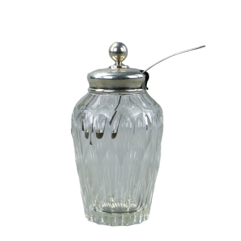 Olive container Art Deco, transparent crystal, silver, 1920s.