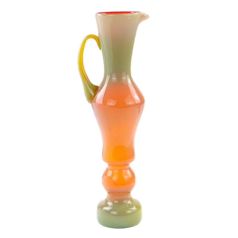 Pitcher Arbuz, soda-lime glass green red orange yellow, by S. Goudyna, Poland, 1970s.