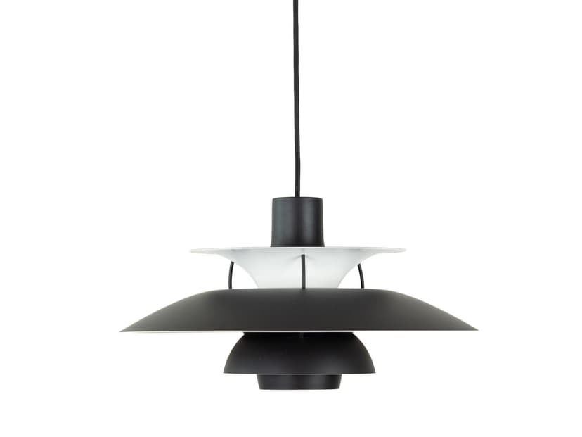 Pendant lamp PH 5, blue aluminum, by P. Henningsen, Louis Poulsen, Denmark, 1980s.
