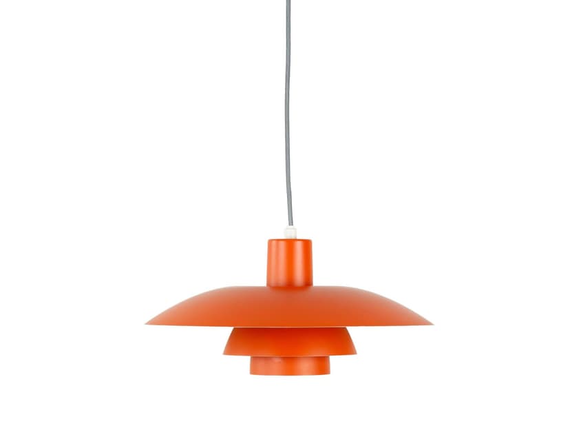 Pendant Lamp PH 4/3, red orange, aluminum, by P. Henningsen, Louis Poulsen, Denmark, 1970s.