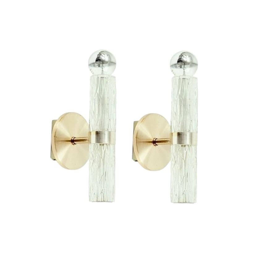 Pair of wall sconces Ice Glass, transparent glass, Kaiser Leuchten, Germany, 1970s.