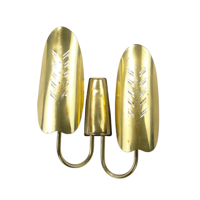 Two-arm wall sconce, gold, brass, Belgium, 1950s