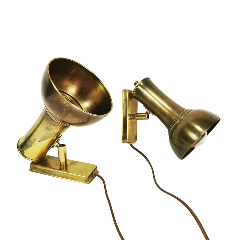 Pair of wall sconces Art Deco, gold brass, Laomi Belysning, Denmark, 1960s.