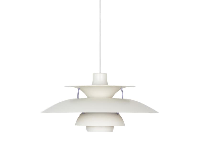 Pendant lamp PH 5, white, metal, by P. Henningsen, Louis Poulsen, Denmark, 1980s.