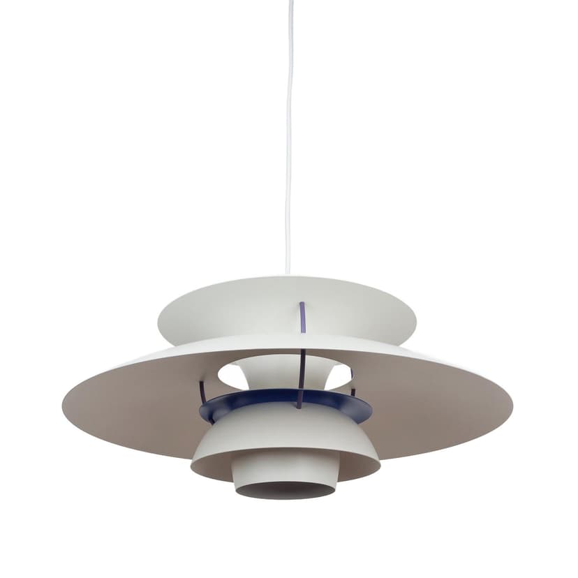 Pendant lamp PH 5, white, metal, by P. Henningsen, Louis Poulsen, Denmark, 1980s.