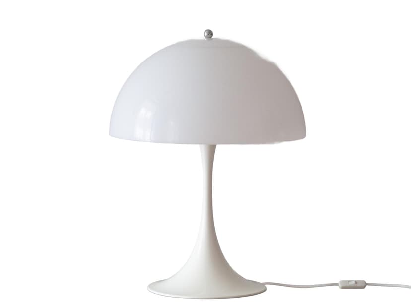 Lampa stołowa Panthella, biały, plastik, metal, proj. V. Panton, Louis Poulsen, Dania, lata 70.