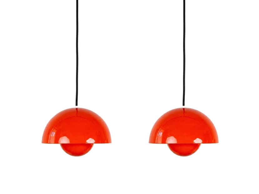 Pair of pendant lamps Flowerpot, red enamel, by V. Panton, Louis Poulsen, Denmark, 1960s.