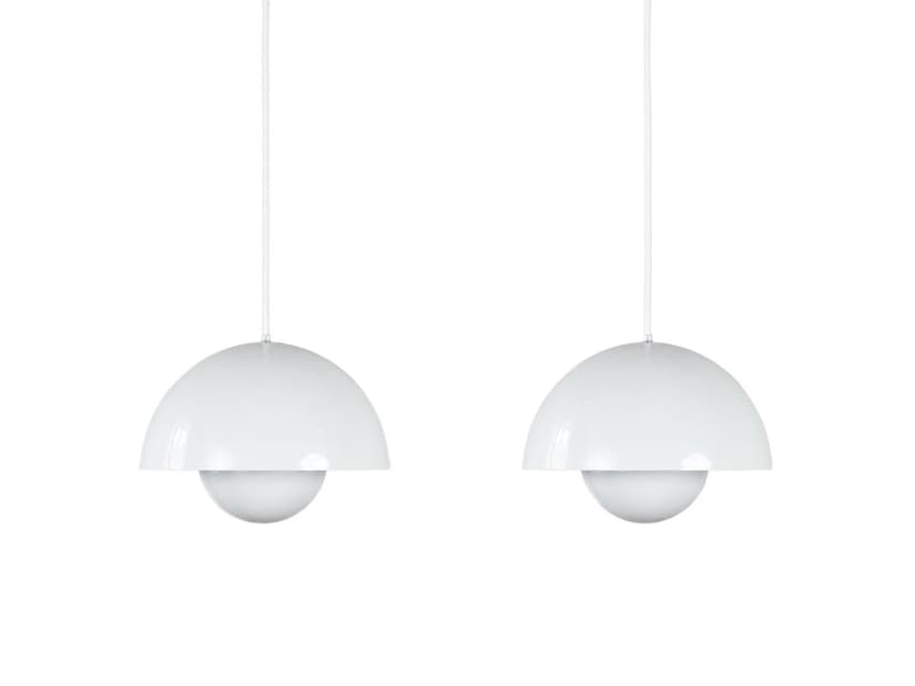 Pair of pendant lamps Flowerpot, white metal, by V. Panton, Louis Poulsen, Denmark, 1960s.
