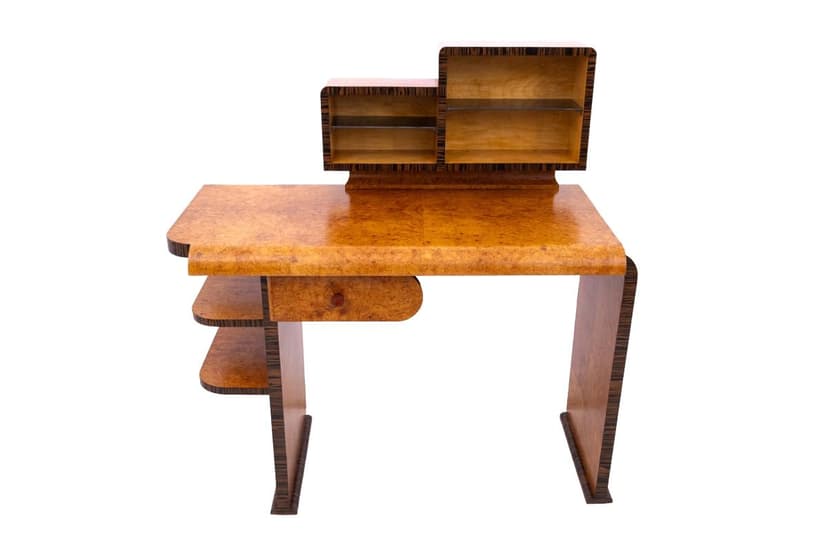 Desk Art Deco, brown walnut, Poland, 1960s