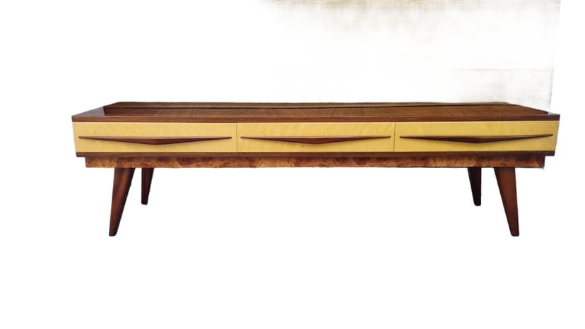 Lowboard, mid-century modern, brązowy, dąb, Polska, lata 60.