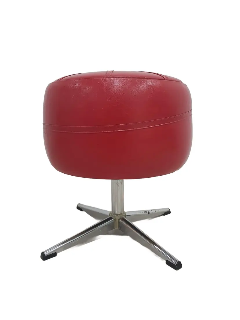 Pouf with storage, red vinyl, chrome, Germany, 1960s