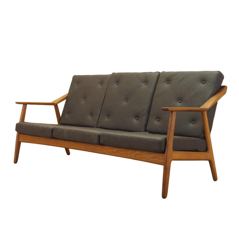 Sofa, dąb brązowy, skóra brązowa, proj. B. Petersen, Randers Møbelfabrik, Dania, lata 70.