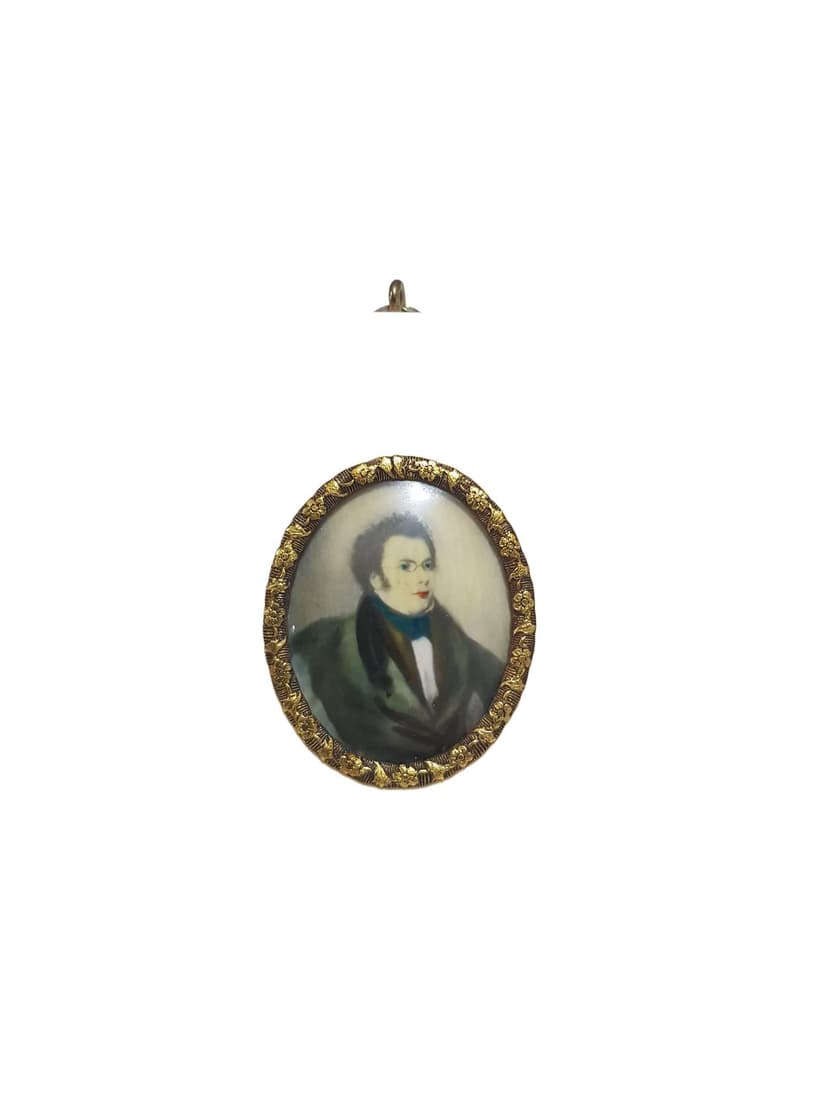 Miniatura portretowa Franz Schubert, zielony biały brązowy czarny czerwony złoty, Francja, początek XX w.