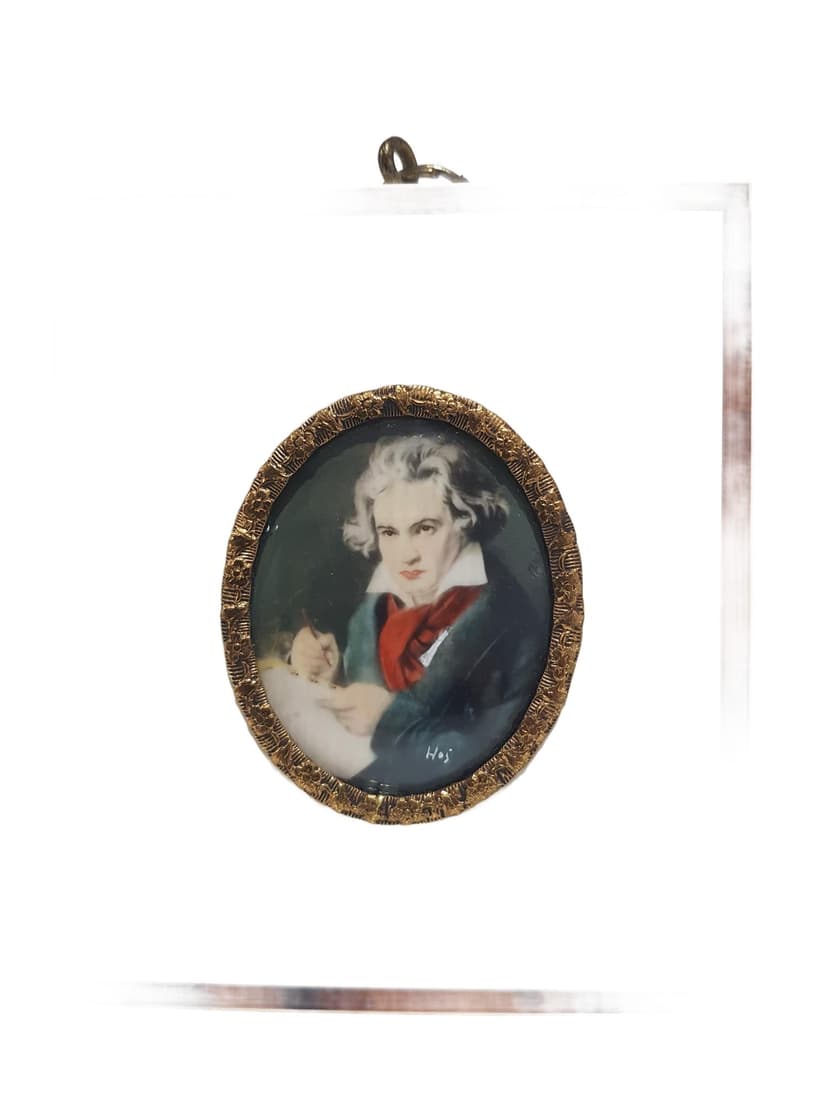 Portret miniaturowy Ludwig van Beethoven, porcelana malowana, metal złoty, Niemcy, lata 20.