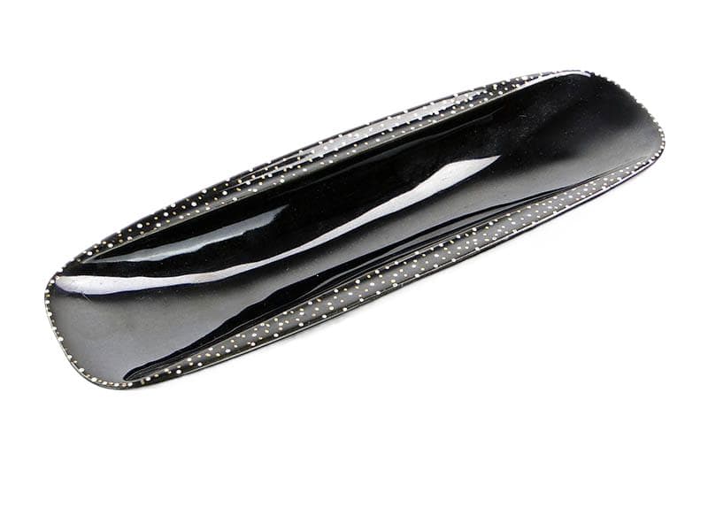 Tray Droga Mleczna, black white porcelainite, by B. Fribes, Tułowice, Poland, 1960s.