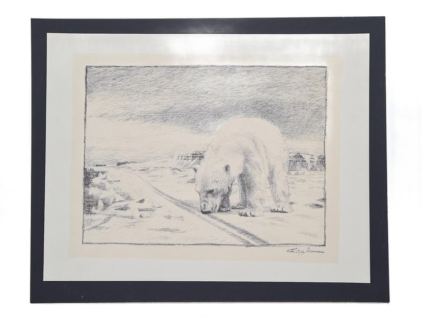 Lithograph Polar Bear 50x40 cm, paper, Norway, 1970s.